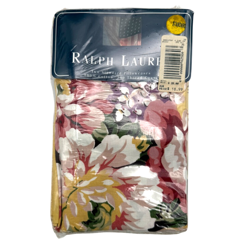 Ralph Lauren 2 Standard Pillowcases Brooke Floral Yellow Sophie Vintage NIP New